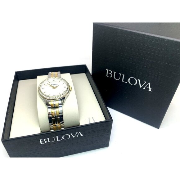 Bulova Women\'s Watch 98L273 Mother of Pearl Dial Two Tone Steel Gemmed 32mm main image 8